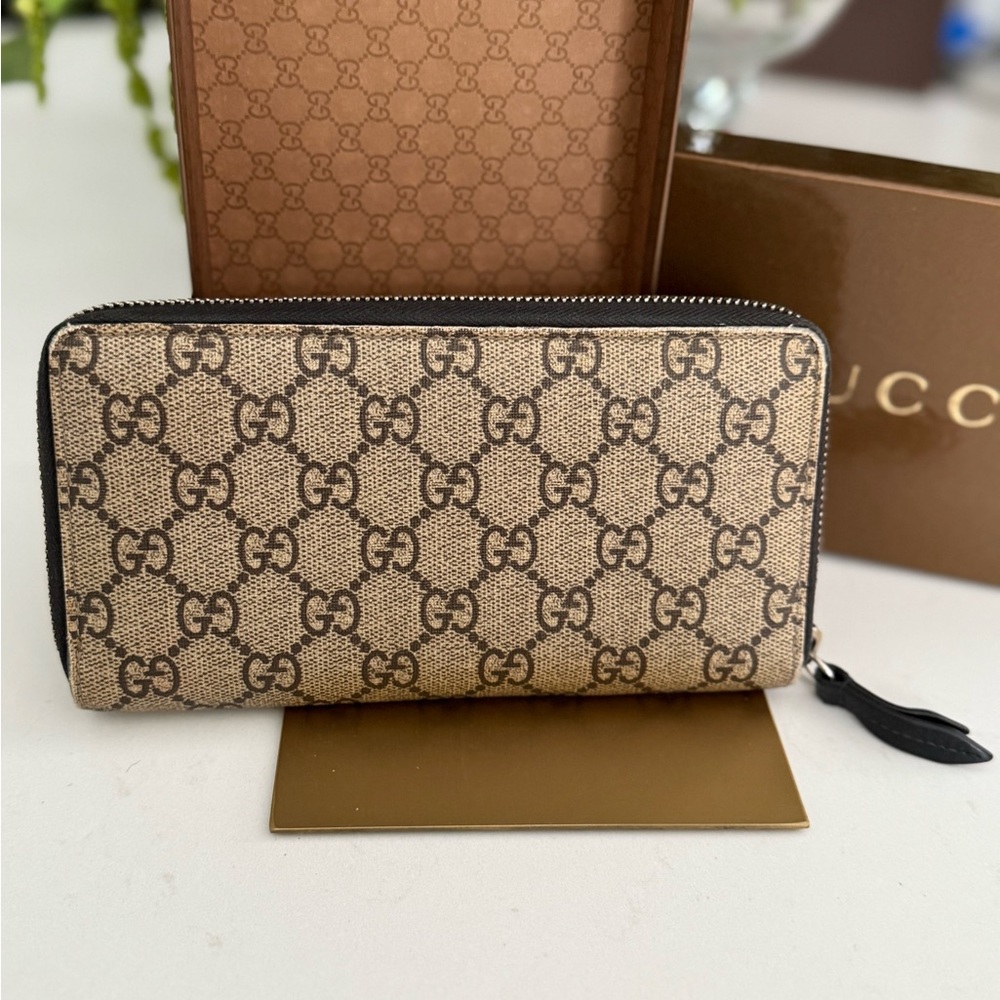 Gucci Long Wallet Snake Print Beige x Dark Brown x Multi Round Zipper w/ box - Picture 3 of 10